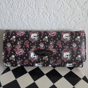 NWT Ed Hardy Skull and Floral Black Pink Wallet